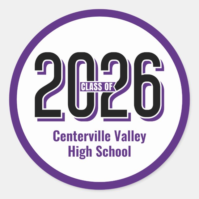 Purple Bold Shadowed Numbers Class of 2026 Classic Round Sticker (Front)