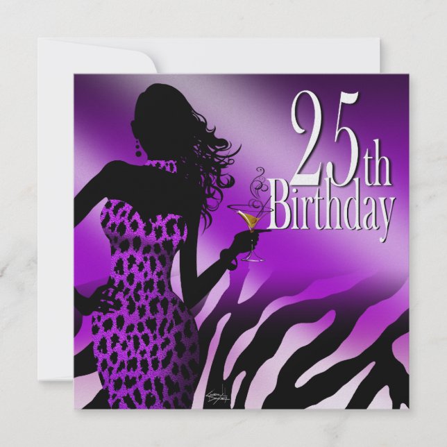 Purple Bombshell Leopard Zebra metallic ice black Invitation (Front)