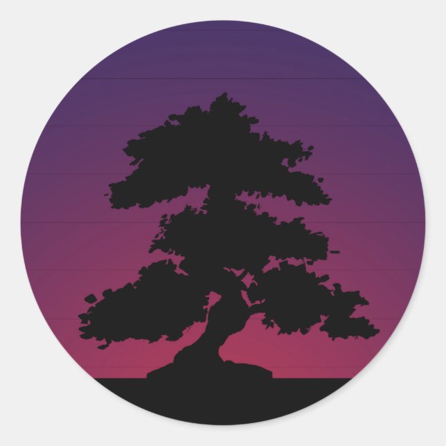 Purple Bonsai Sunset Classic Round Sticker (Front)
