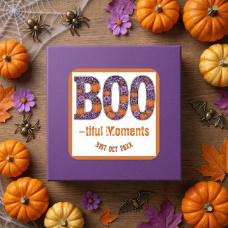 Purple Boo-tiful Moments Pumpkin Enchanting Floral Square Sticker