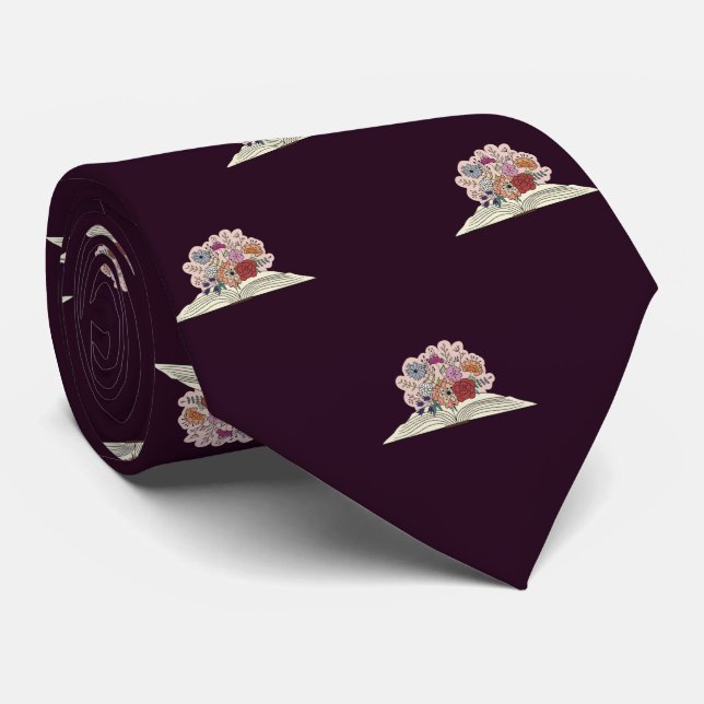 Purple Book & Flowers Men's Graduation, Work Gift Tie (Rolled)