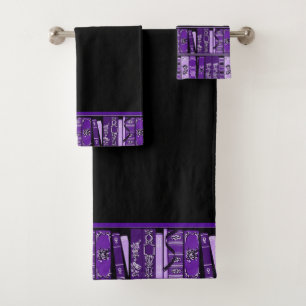 Purple Book Shelves Vintage Books Bath Towel Set