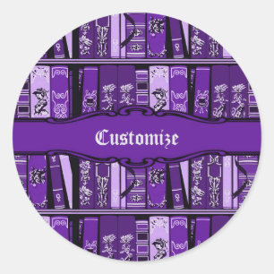 Purple Book Shelves Vintage Books Classic Round Sticker