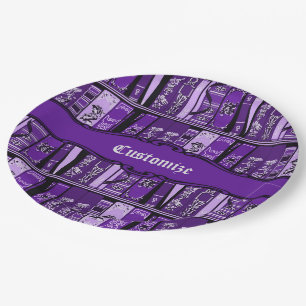 Purple Book Shelves Vintage Books Paper Plate