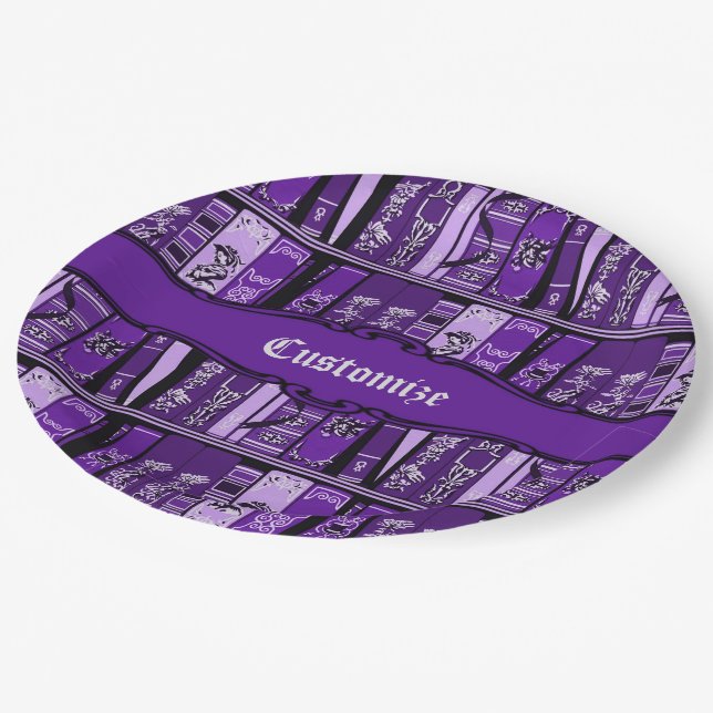 Purple Book Shelves Vintage Books Paper Plate (Angled)