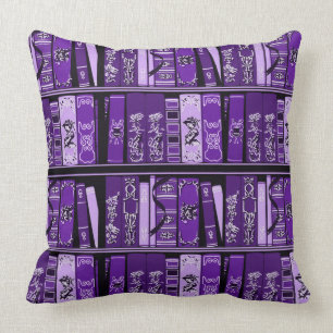 Purple Book Shelves Vintage Books Throw Pillow