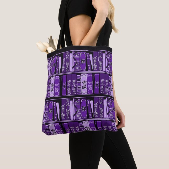 Purple Book Shelves Vintage Books  Tote Bag (Close Up)