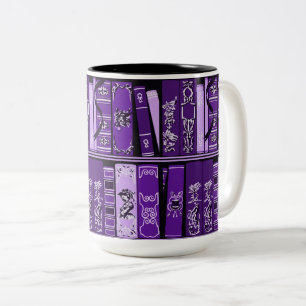 Purple Book Shelves Vintage Books   Two-Tone Coffee Mug