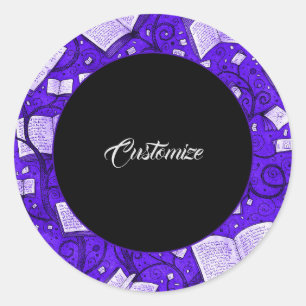 Purple Books Background Classic Round Sticker