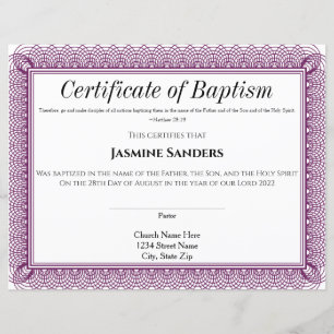 Purple Border Certificate of Baptism