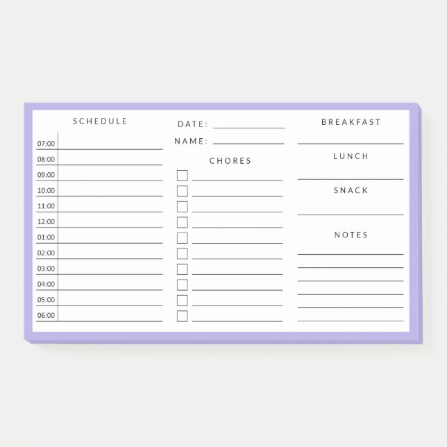 Purple Border Daily Home School Schedule Post-it Notes (Front)