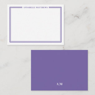 Purple Border Minimalist Name Monogram Card