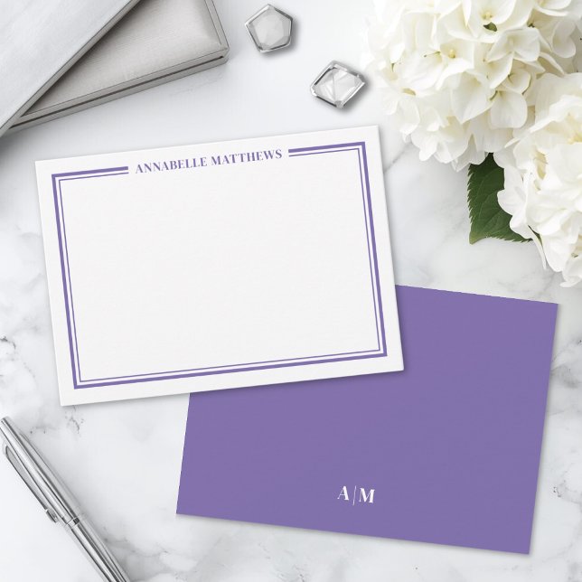 Purple Border Minimalist Name Monogram Card (Purple Border Minimalist Name Monogram Note Card )