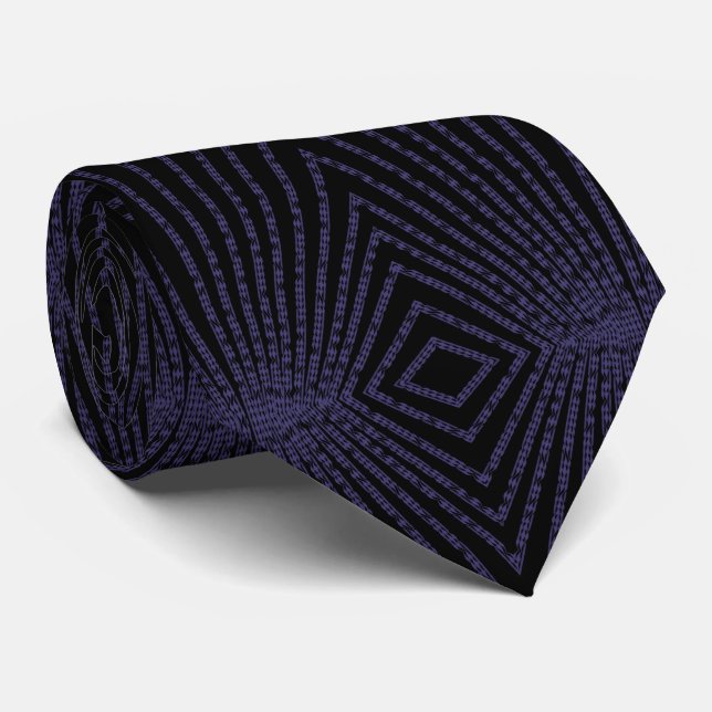 Purple Border On Black Symmetrical Repeat Pattern Tie (Rolled)