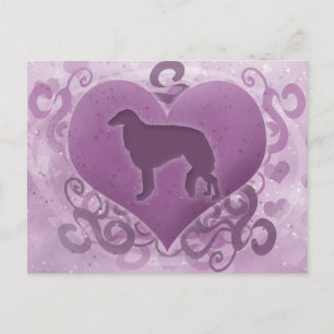Purple Borzoi Valentine Holiday Postcard
