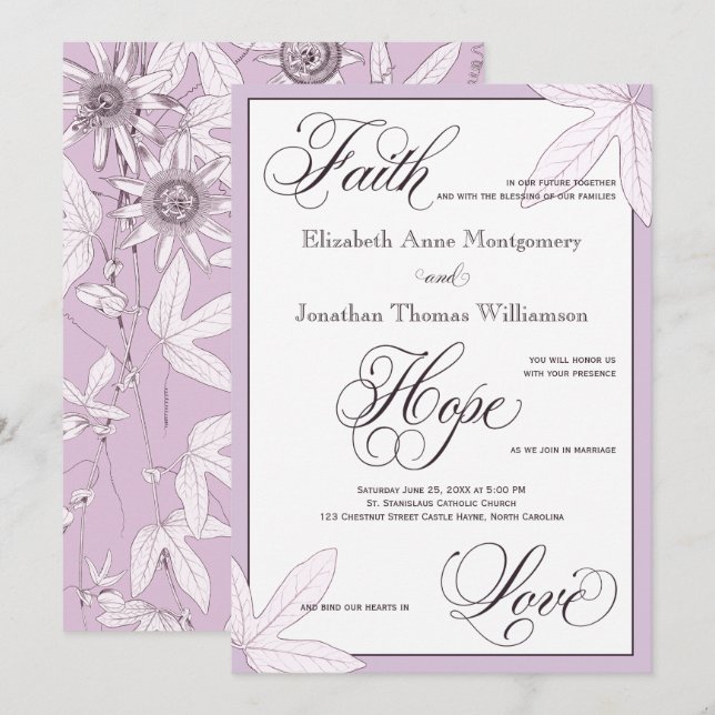 Purple Botanical Christian Wedding Invitation (Front/Back)