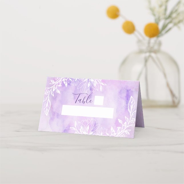 Purple Botanical Floral Watercolor Table Number Place Card (Front)