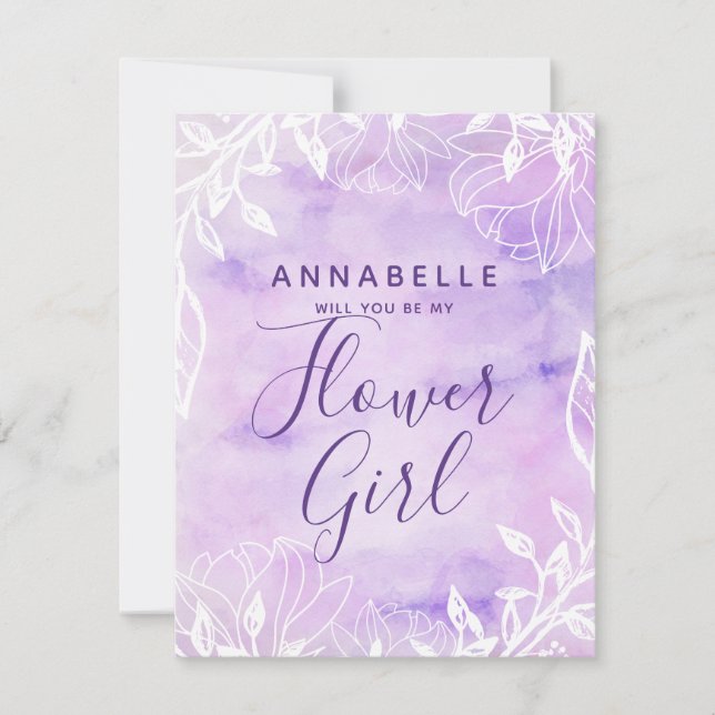 Purple Botanical Floral Will You Be My Flower Girl Invitation (Front)