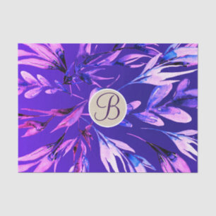 Purple Botanical Leaves Monogram Letter Initial Tissue Paper