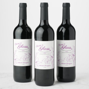 Purple botanical line art gladioli wedding wine label
