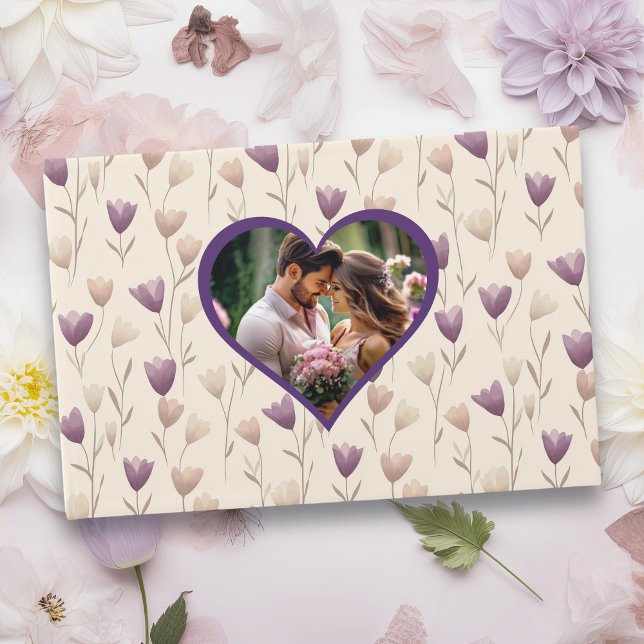 Purple Botanical Personalised Photo Wedding Guest Book (Creator Uploaded)
