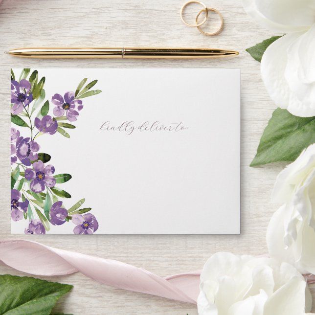 Purple Botanical Pre-Addressed Wedding Invitation Envelope (Wedding)