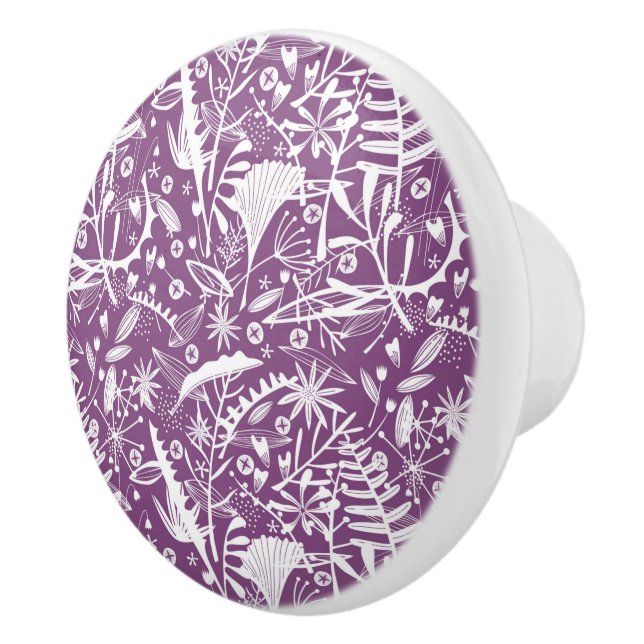Purple Botanical Silhouette Floral Ceramic Knob (Right)