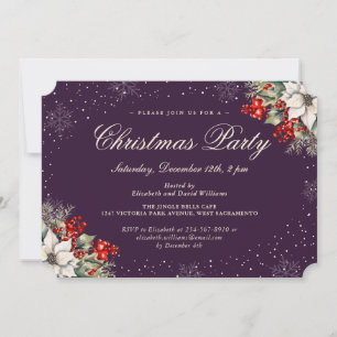 Purple Botanical Snowflake Christmas Holiday Party Invitation