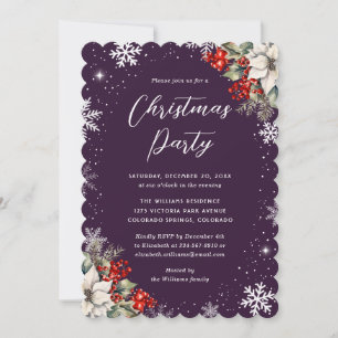 Purple Botanical Snowflake Christmas Party Invitation