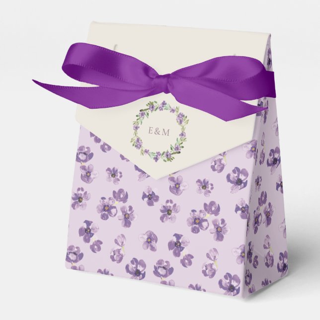 Purple Botanical Watercolor Flowers Wedding Favour Box (Front Side)