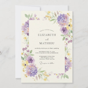 Purple Botanical Watercolor Wedding Invitation