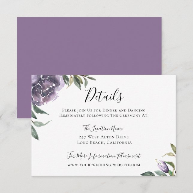 Purple Botanical Wedding Details Invitation (Front/Back)