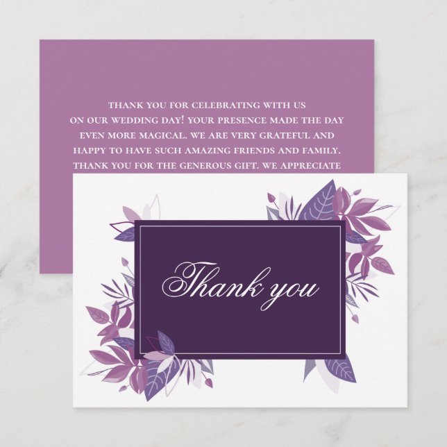 Purple botanical wedding. Violet lilac foliage Thank You Card (Front/Back)
