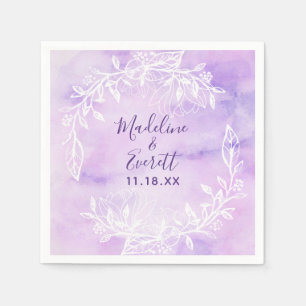 Purple Botanical White Floral Wedding Monogram Napkin