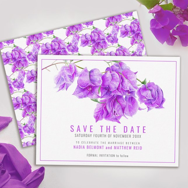 Purple bougainvillea floral art wedding save the date (Creator Uploaded)