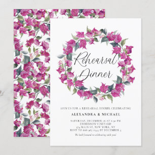 Purple Bougainvillea Wreath Rehearsal Dinner Invitation