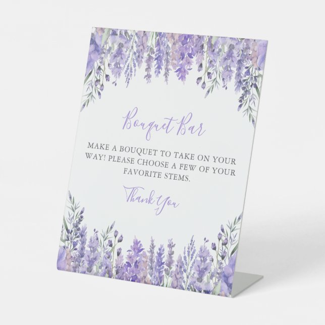 Purple Bouquet Flower Bar Pedestal Sign (Front)