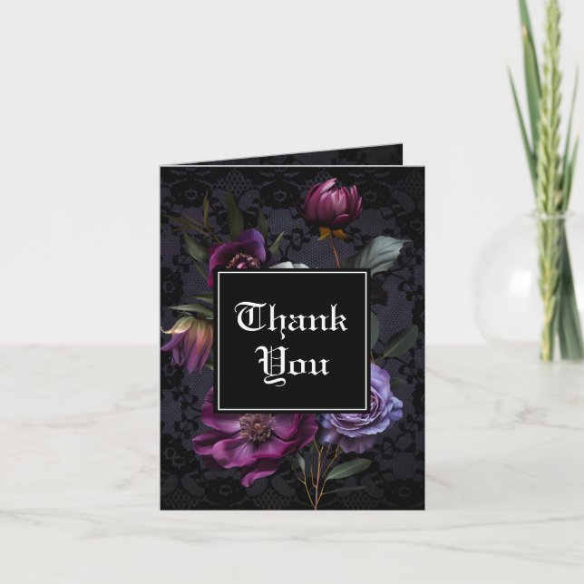 Purple  Bouquet on Black Lace | Photo Thank You (Front)