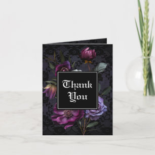 Purple Bouquet on Black Lace Photo Thank You Card