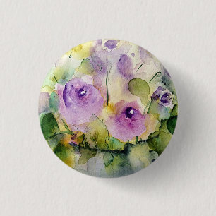 Purple Bouquet Watercolor 3 Cm Round Badge
