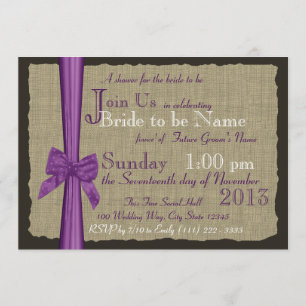 Purple Bow and Burlap Bridal Shower Invitation