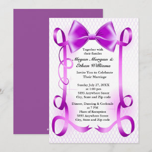 Purple Bow and Ribbon Border Wedding Invitation