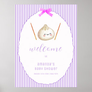 Purple Bow Asian Dumpling Baby Shower Welcome  Poster