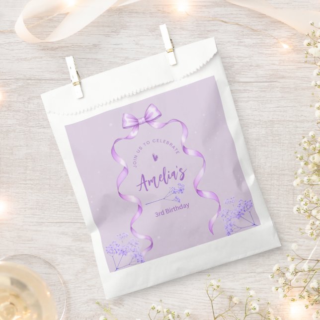 Purple Bow Birthday Any Age Favour Bags (Clipped)