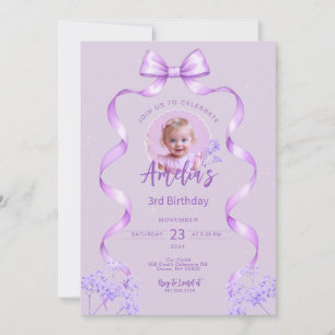 Purple Bow Birthday Any Age Invitation with Photo