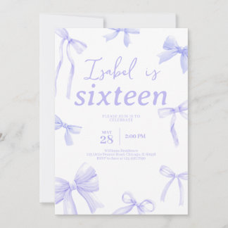 Purple Bow Birthday Invitation