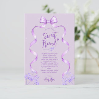 Purple Bow Birthday Thank You Card