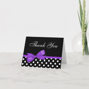 Purple Bow Black Polka Dots Thank You Card