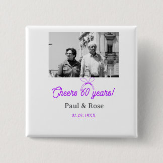 Purple bow cheers to 60 years anniversary wedding  15 cm square badge