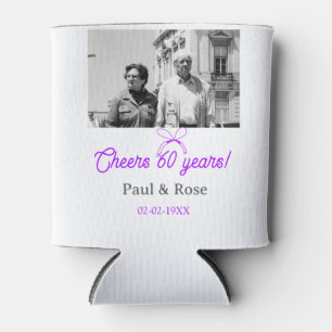 Purple bow cheers to 60 years anniversary wedding  can cooler
